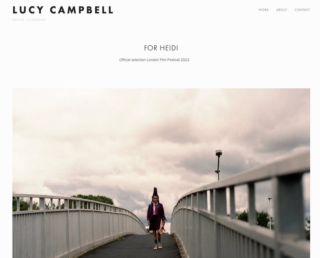 Screenshot of Lucy Campbell’s For Heidi page showing the project title and production stills